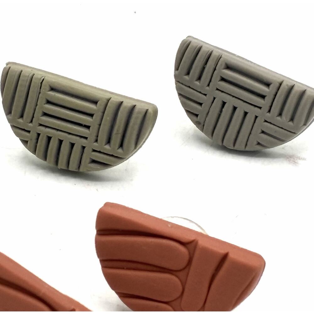 Set of 3 Pairs Handmade Polymer Clay Stud Earrings, Textured Half Moon Design - Picture 3 of 6